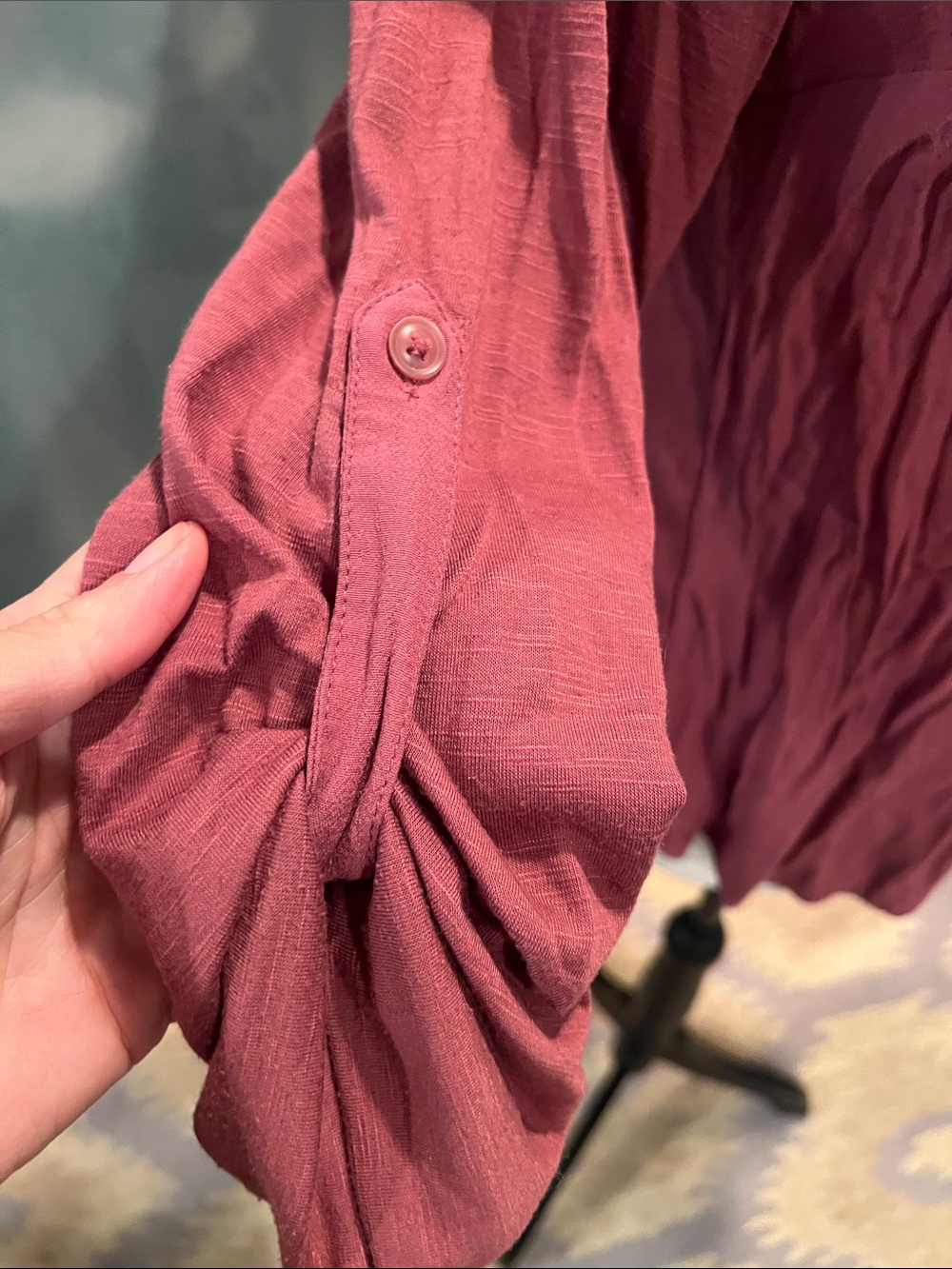 Anthropologie Rose-Pink V-Neck Ruffle Trim Blouse - Picture 2 of 5